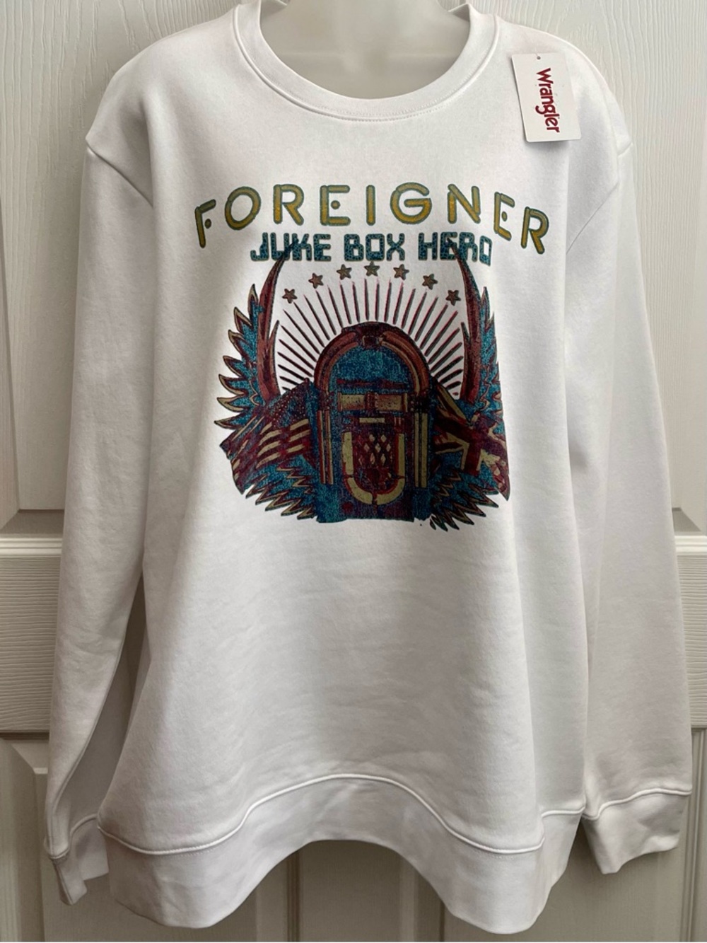 NWT Wrangler White Foreigner Juke Box Head Graphic Crewneck UNISEX SIZE XL